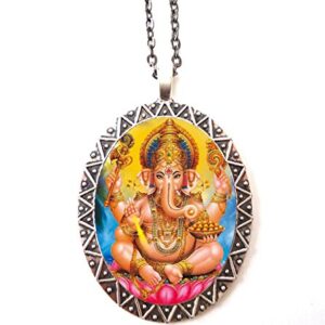 Ganesh Necklace Pendant Silver Tone Ganesha Hindu Hinduism Spiritual Spirituality Elephant